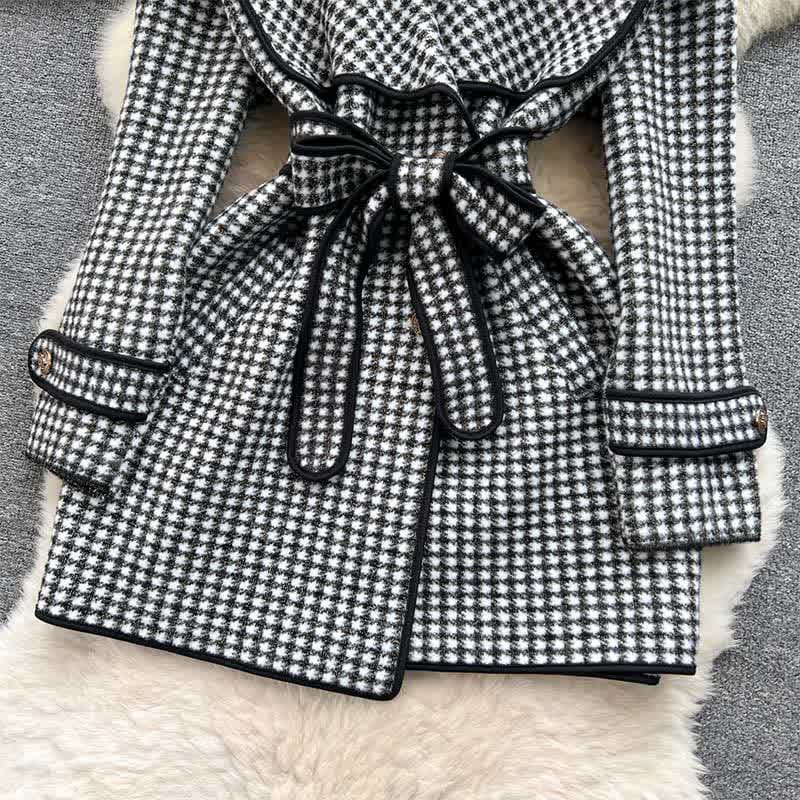 Elegant Print Sailor Collar Belted Coat