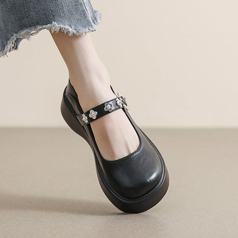 Elegant Pure Color Round Toe Mary Janes Shoes