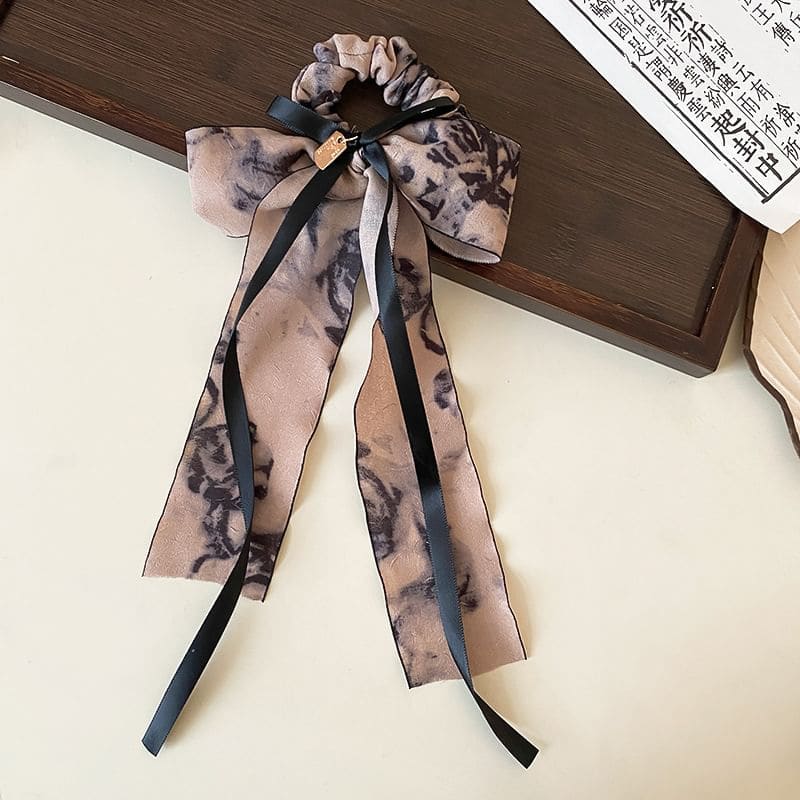 Elegant Retro Floral Print Bowknot Chiffon Hair Scarf