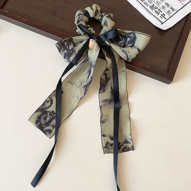 Elegant Retro Floral Print Bowknot Chiffon Hair Scarf