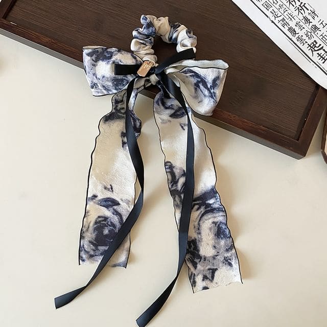 Elegant Retro Floral Print Bowknot Chiffon Hair Scarf