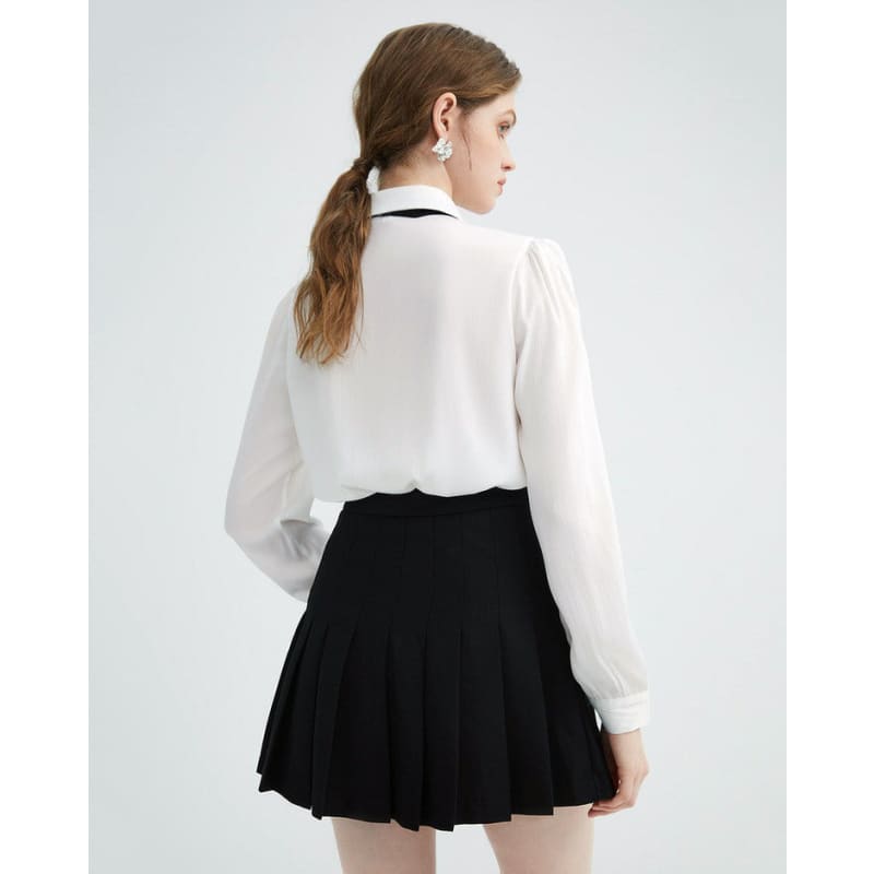 Elegant Ruffle Bow Tie Neck Shirt - Shirts