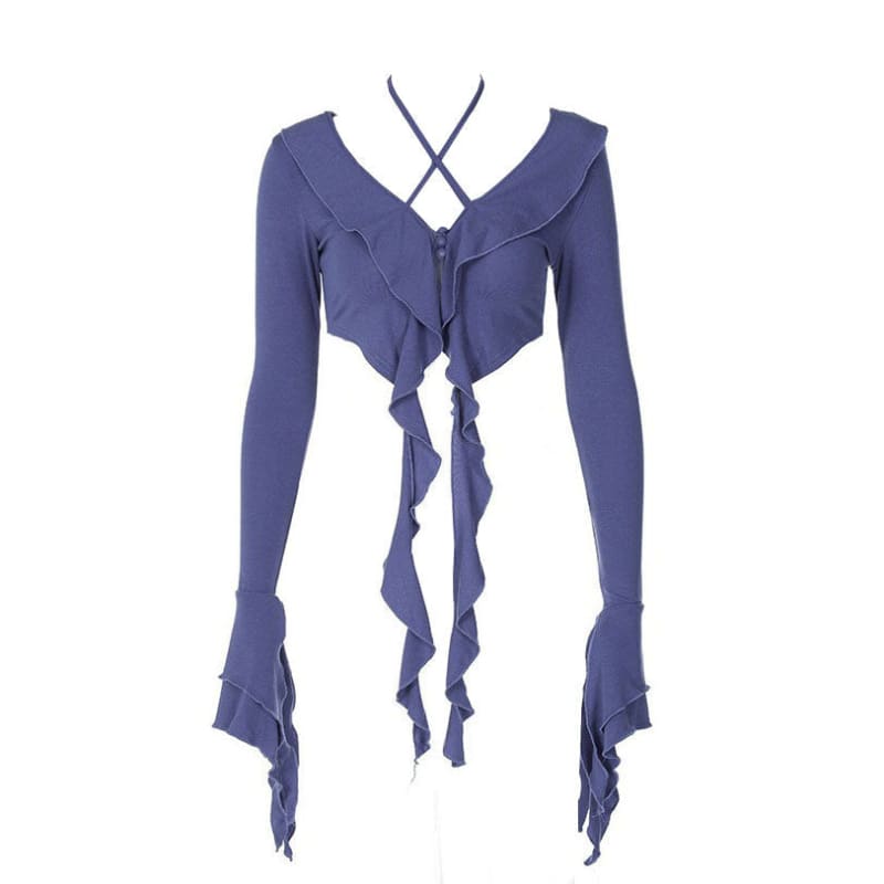 Elegant Ruffle Top - S / Blue - Tops