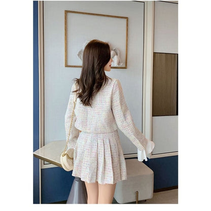 Elegant Slim Coat Skirt Shirt Three-piece Suit Tweed Sets