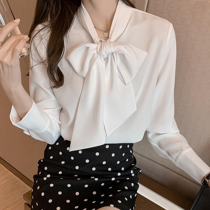 Elegant Stand-Up Collar Bow Loose Shirt