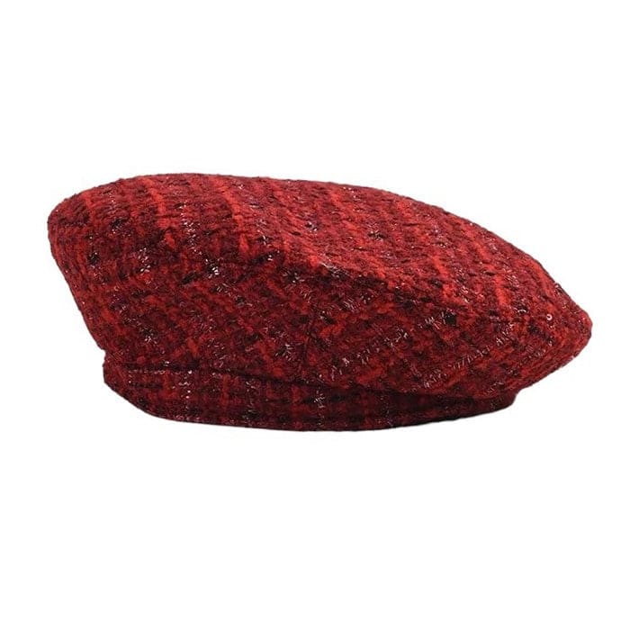 Elegant Tweed Beret - Standart / Red - Hats