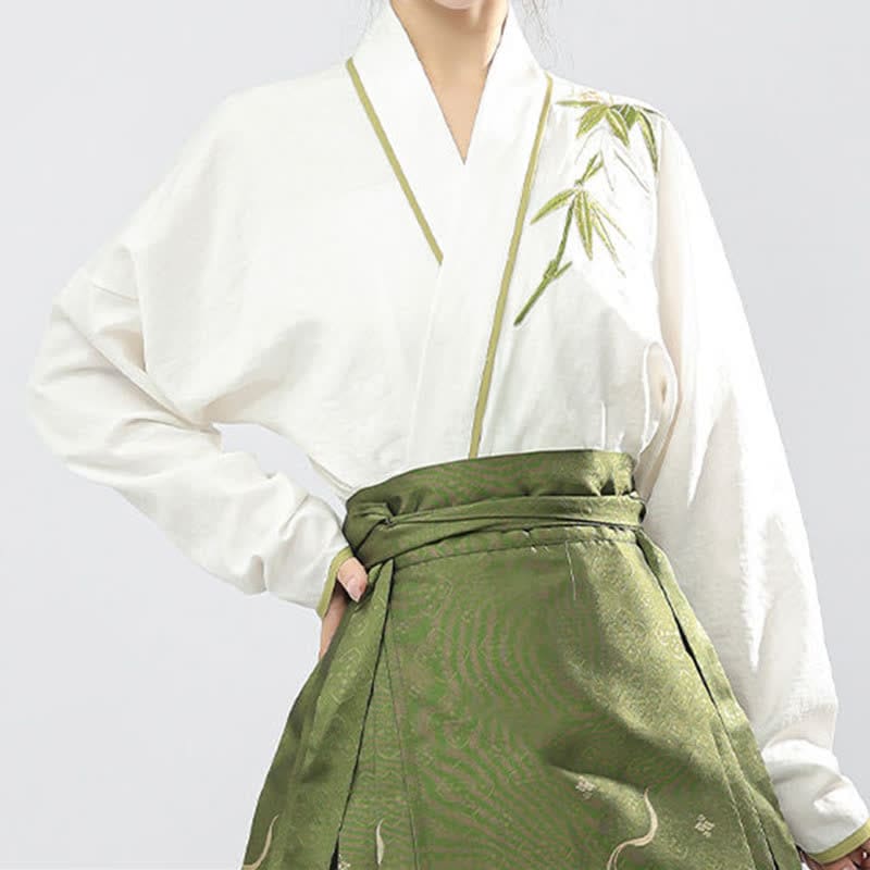 Elegant V-neck Shirt Vintage Print Pleated Skirt - White