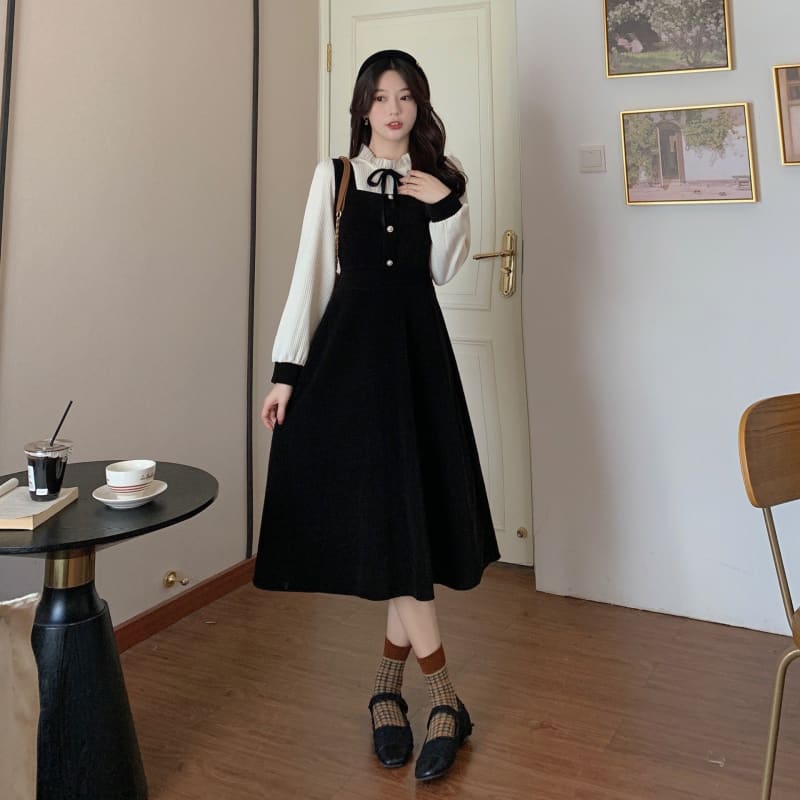 Elegant Vintage Black Lantern Sleeve High Waist Slim Dress