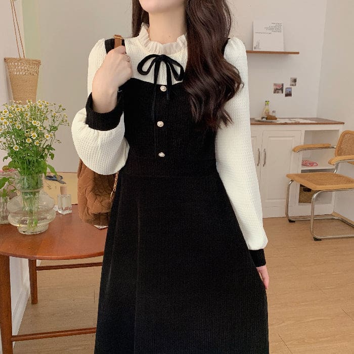 Elegant Vintage Black Lantern Sleeve High Waist Slim Dress