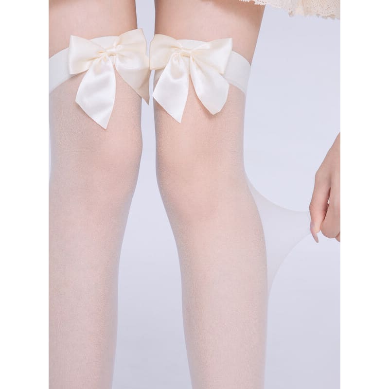 Elegant White Bow Lolita Stockings SpreePicky