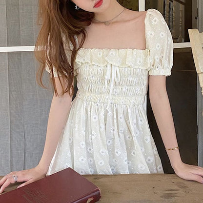 Elegant White Daisy Mini Dress - Dresses