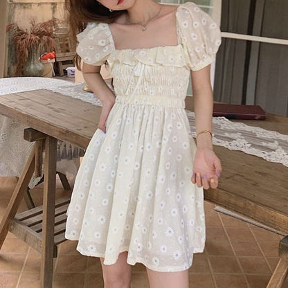 Elegant White Daisy Mini Dress - Dresses