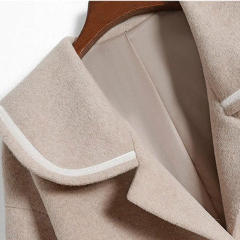 Elegant Wool Blends Big Pocket Solid Sailor Collar Coat