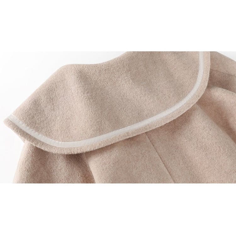 Elegant Wool Blends Big Pocket Solid Sailor Collar Coat