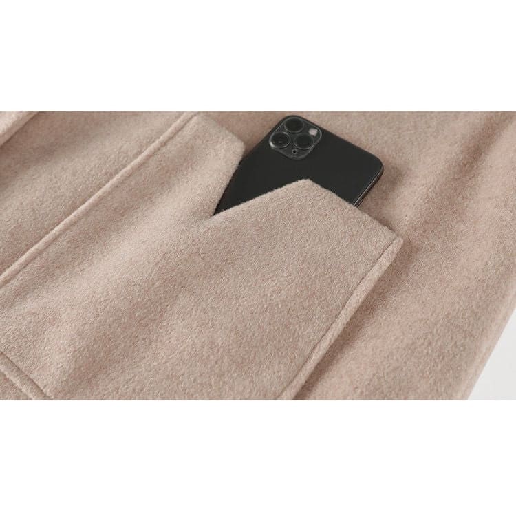 Elegant Wool Blends Big Pocket Solid Sailor Collar Coat