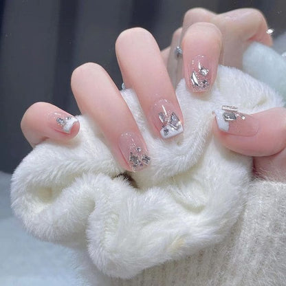 Embellished Faux Nail Tips - B515 - Wearing Edition - Nude