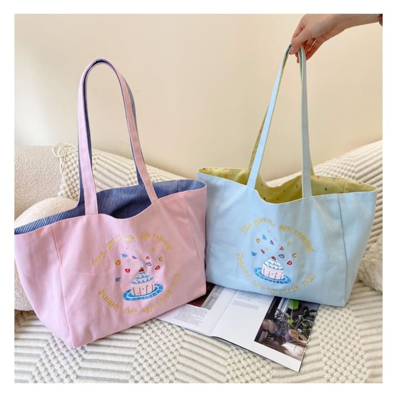 Embroidered Canvas Tote Bag