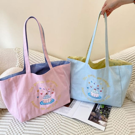 Embroidered Canvas Tote Bag