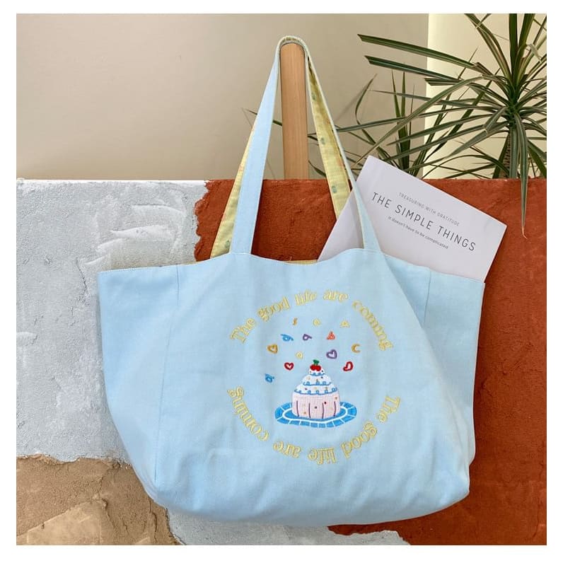 Embroidered Canvas Tote Bag