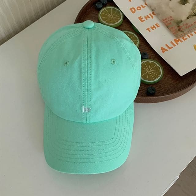 Embroidered Curved Brim Cotton Baseball Cap - Green