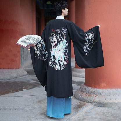 Embroidered Hanfu Robe / Long - Robe - Black / S