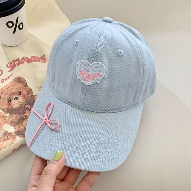 Embroidered Heart Baseball Cap - Heart - Blue / One Size