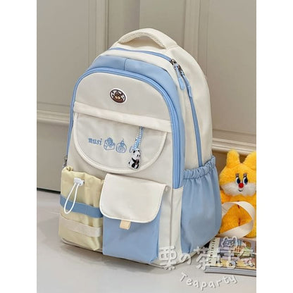 Embroidered Laptop Backpack / Bag Charm / Set - White &