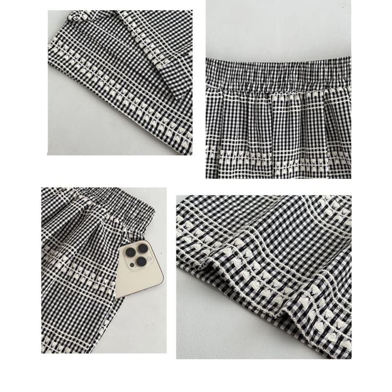 Embroidered Plaid High Waist Wide Leg Drape Pants