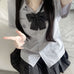Embroidery Pocket Bow Tie Polo T-Shirt Plaid Pleated Skirt JK Uniform