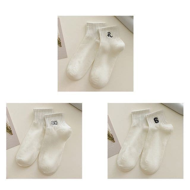 Embroidered Short Socks Set - 3 Pairs - Number 6 & R &