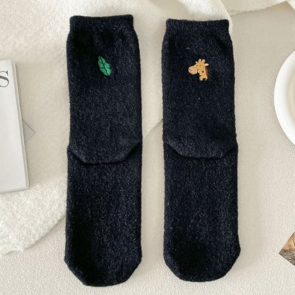 Embroidered Socks / Set - Set of 2 Pair - Black / One Size