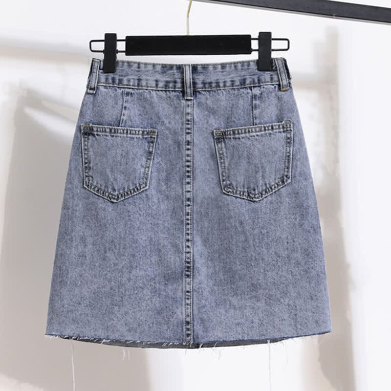 Embroidery Loose Laple T-Shirt Denim Skirt