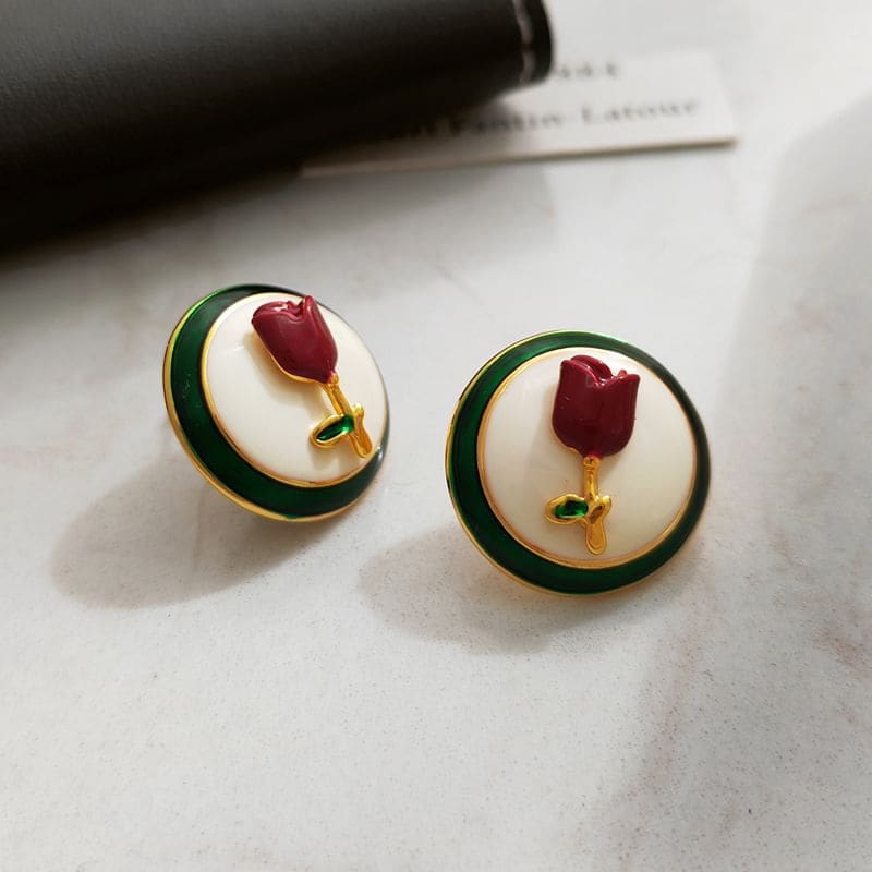 Enamel Flower Button Earring