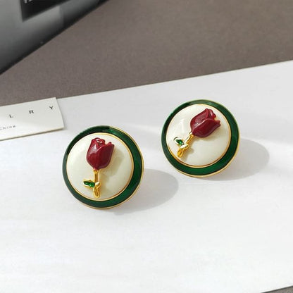 Enamel Flower Button Earring