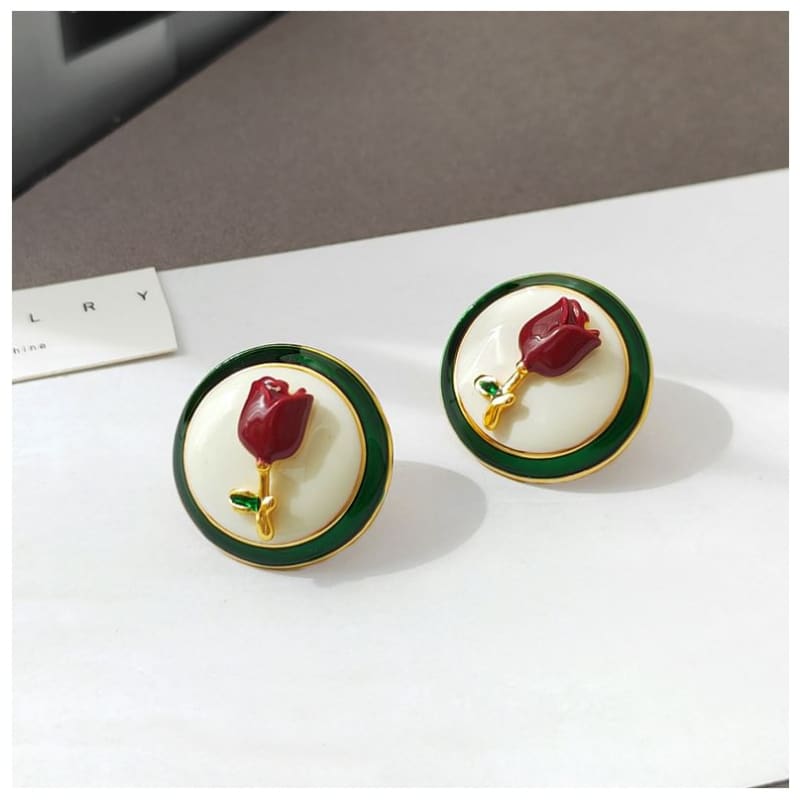 Enamel Flower Button Earring