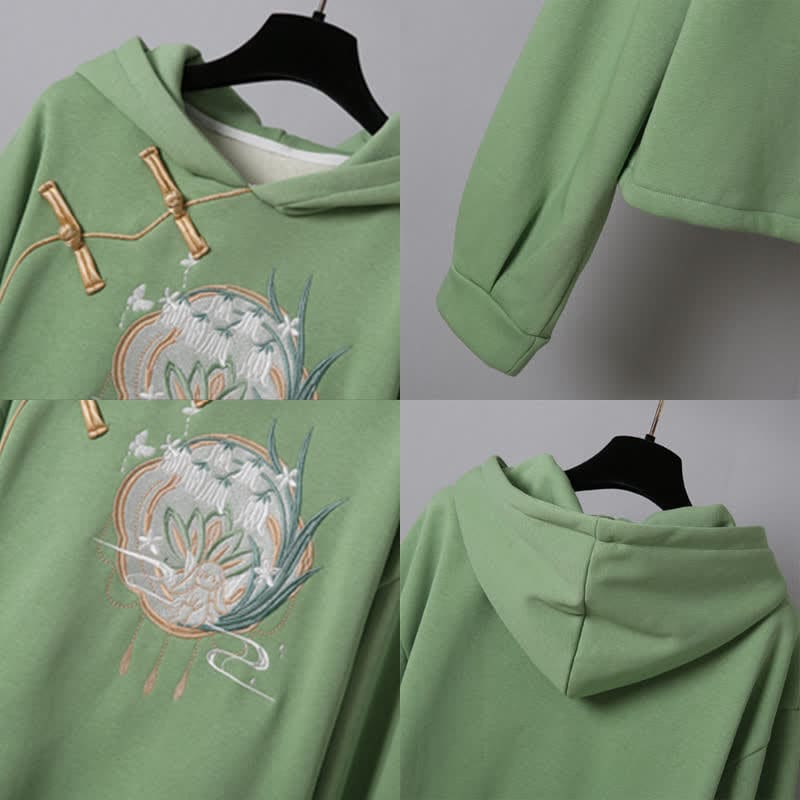 Exquisite Embroidery Buckle Long Sleeve Plush Hoodie Skirt