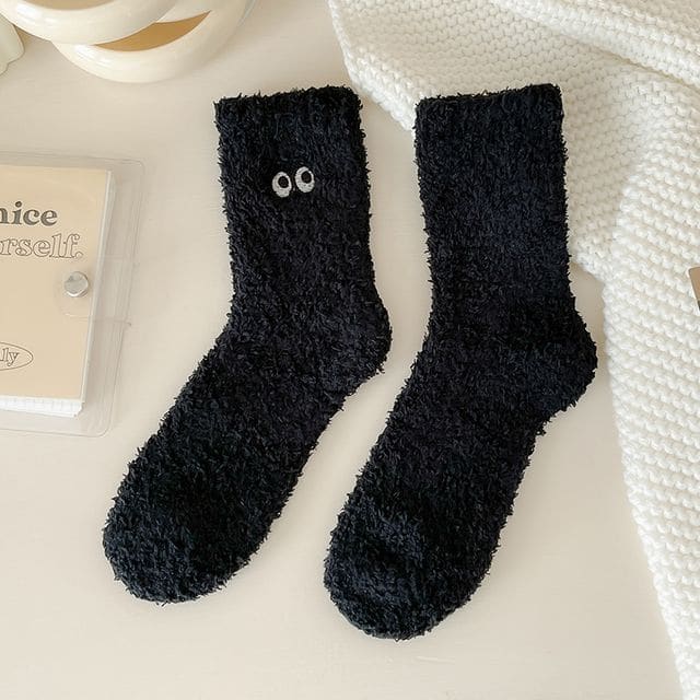 Eye Embroidered Socks Set - Set of 2 Pairs - Black