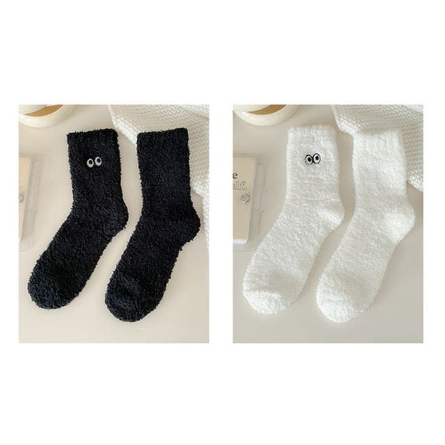 Eye Embroidered Socks Set - Set of 2 Pairs - Black & White