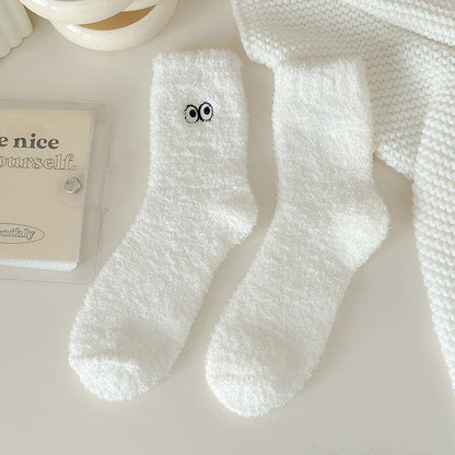 Eye Embroidered Socks Set - Set of 2 Pairs - White