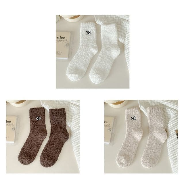 Eye Embroidered Socks Set - Set of 3 Pairs - White & Dark