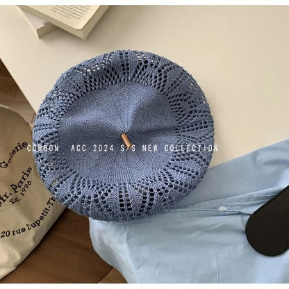 Eyelet Beret Hat - Blue / One Size