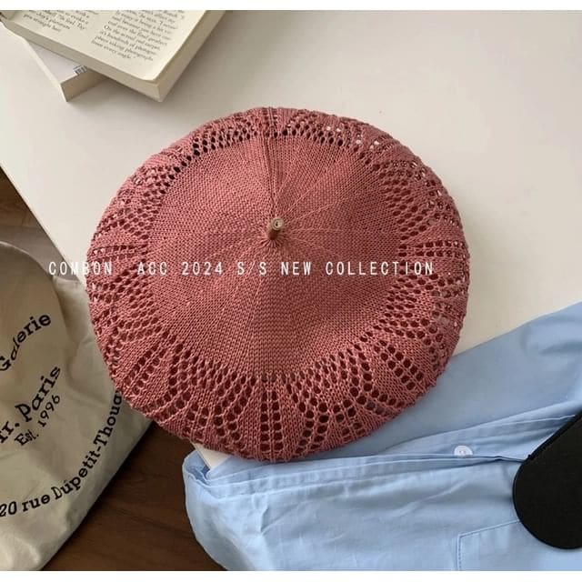 Eyelet Beret Hat - Brick Pink / One Size