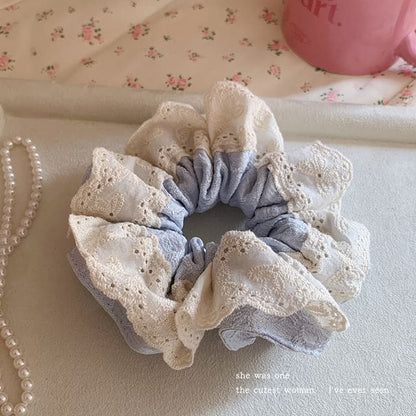 Eyelet Lace Scrunchie - Blue / One Size