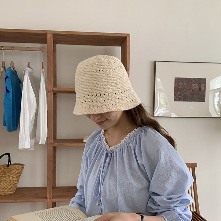 Eyelet Straw Bucket Hat