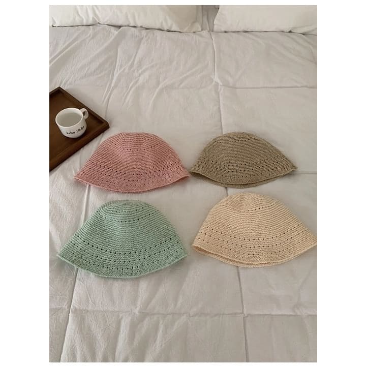 Eyelet Straw Bucket Hat