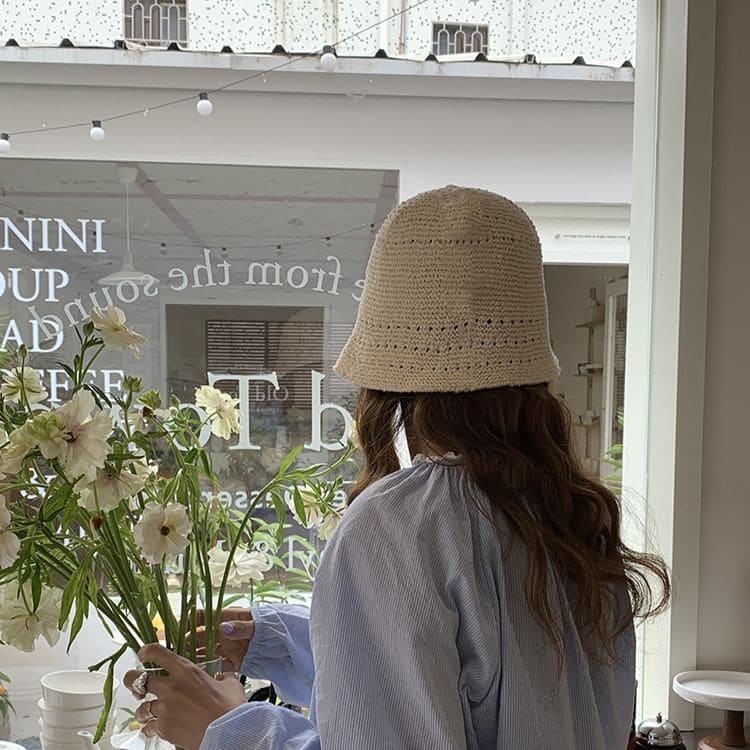 Eyelet Straw Bucket Hat