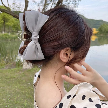 Fabric Bow Hair Claw - EL0917 - Gray / One Size