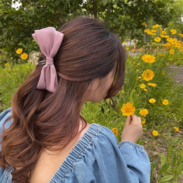 Fabric Bow Hair Claw - EL0937 - Light Rose Pink / One Size