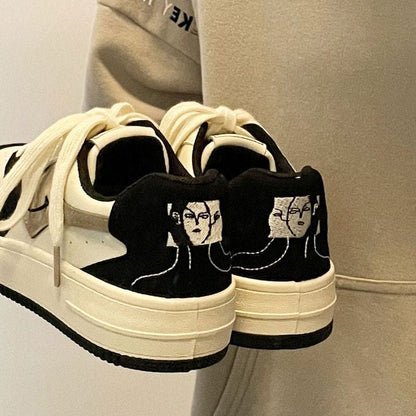 Face Embroidery Black Sneakers - Sneakers