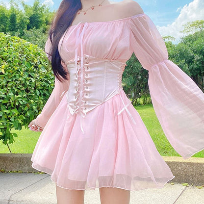 Fairy Dress and Corset Set - Dress / L / Pink - Dresses